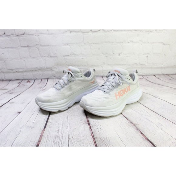 Hoka One One Bondi 8 White Mesh Breathable Running Sneaker Shoes 7 B - Picture 2 of 9